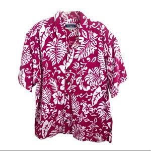 Ocean Pacific OP Hawaiian Shirt Surf Pink White Floral - Men’s Large